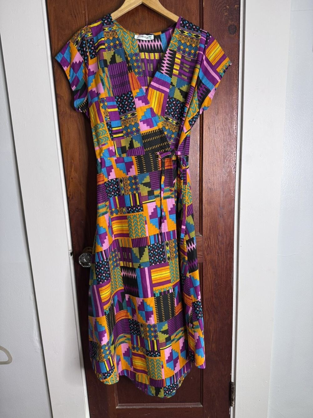 Lapogee African Kente Pattern Wrap Dress Size M geometric patchwork #0116